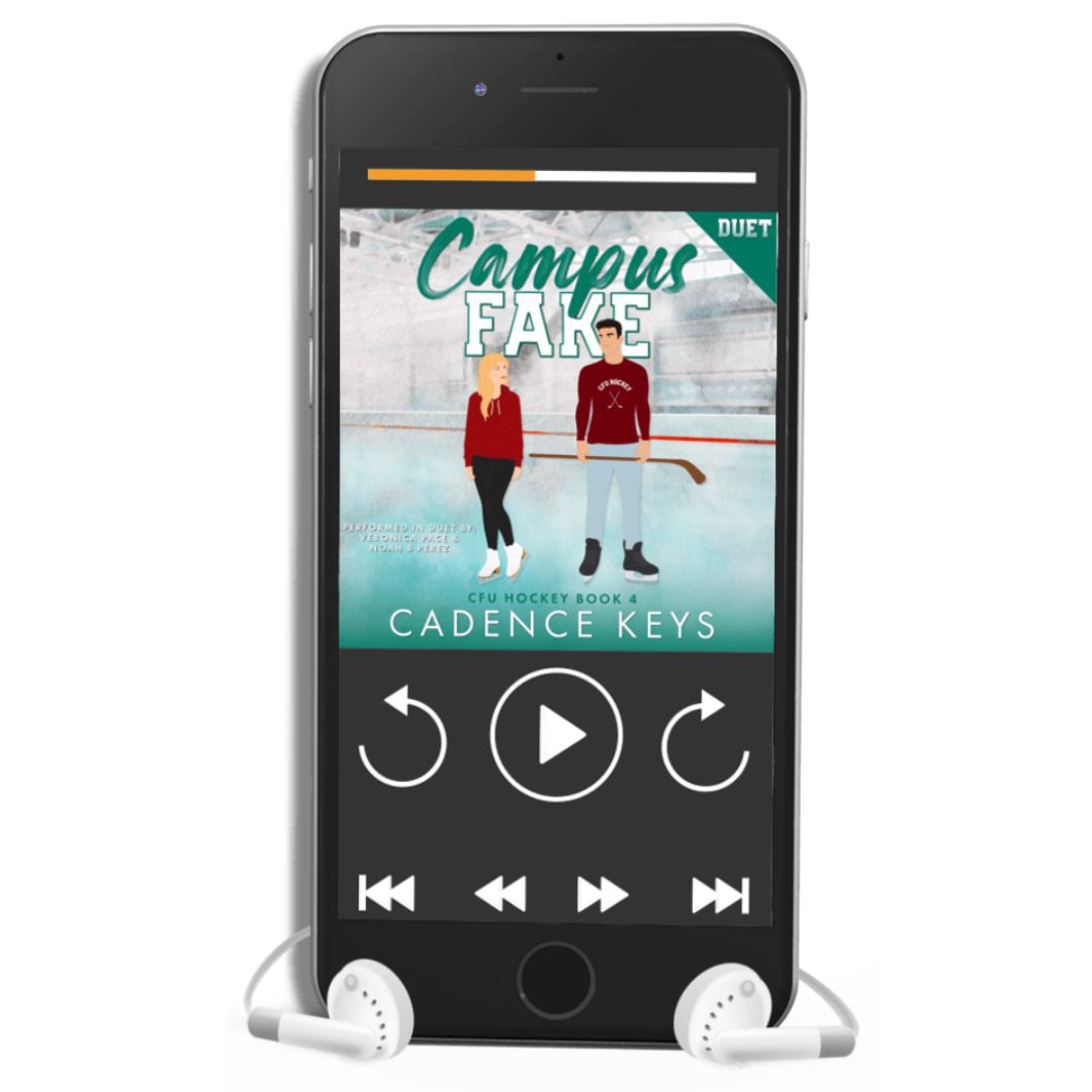 image of a cell phone with the audiobook cover of Campus Fake